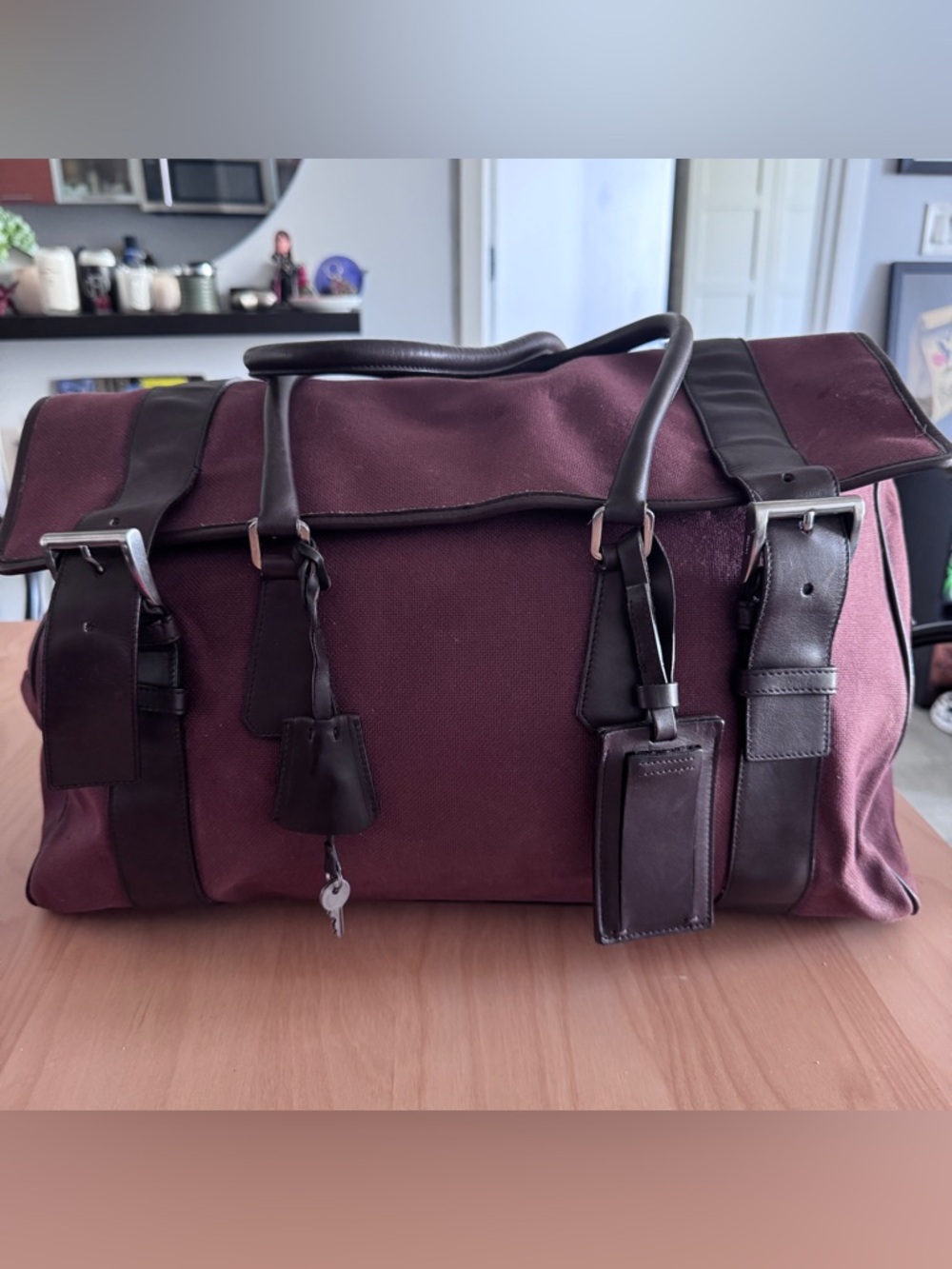 Vintage Prada burgundy canvas duffle (with cards)